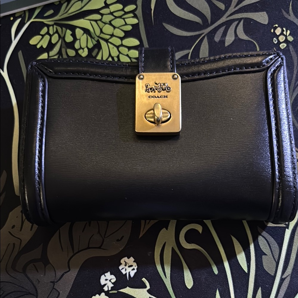 Coach Black Leather Wallet with Gold Lock